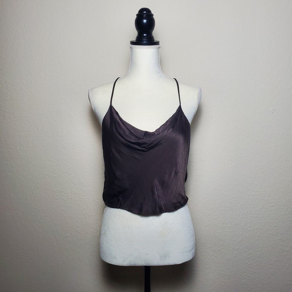 Zara Brown Satin Crop Top Medium